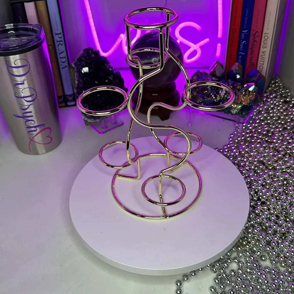 Gold color Multi-Sphere Tower Holder Crystals Rocks Precious Gem Sphere Holder